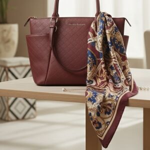 Dana Buchman Maroon Tote Bag [10.5 inch L/ 5 inch W/ 10 inch T]
